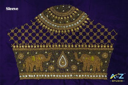 Dark Ink Blue Silk Blouse Piece With Aari Work