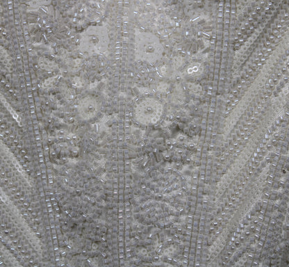 Off-White Heavily Sequined Corset Blouse with Cut-Out High Neck & Full Sleeves