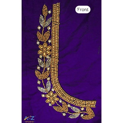 Blueberry Silk Blouse Piece With Aari Work