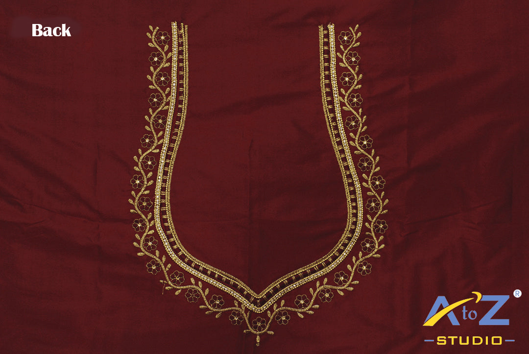 Classic Maroon Silk Blouse Piece With Machine Work