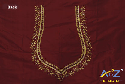 Classic Maroon Silk Blouse Piece With Machine Work