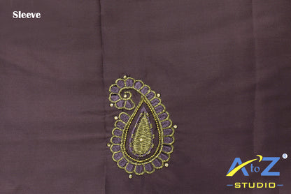 Light Lavender Silk Blouse Piece With Machine Work