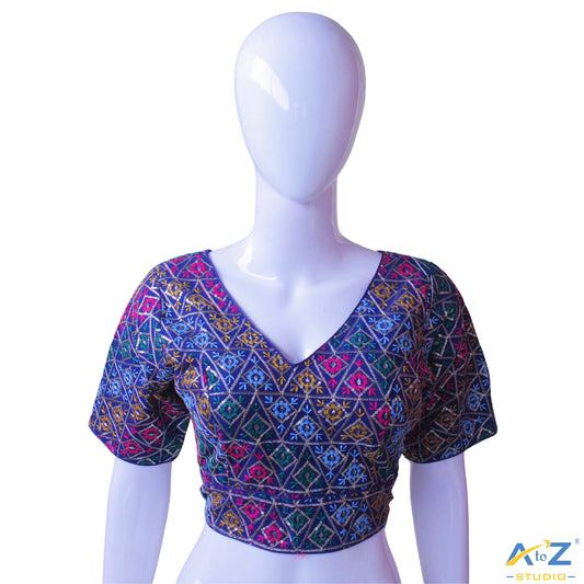 Hand-Embroidered navy blue Bridal Choli