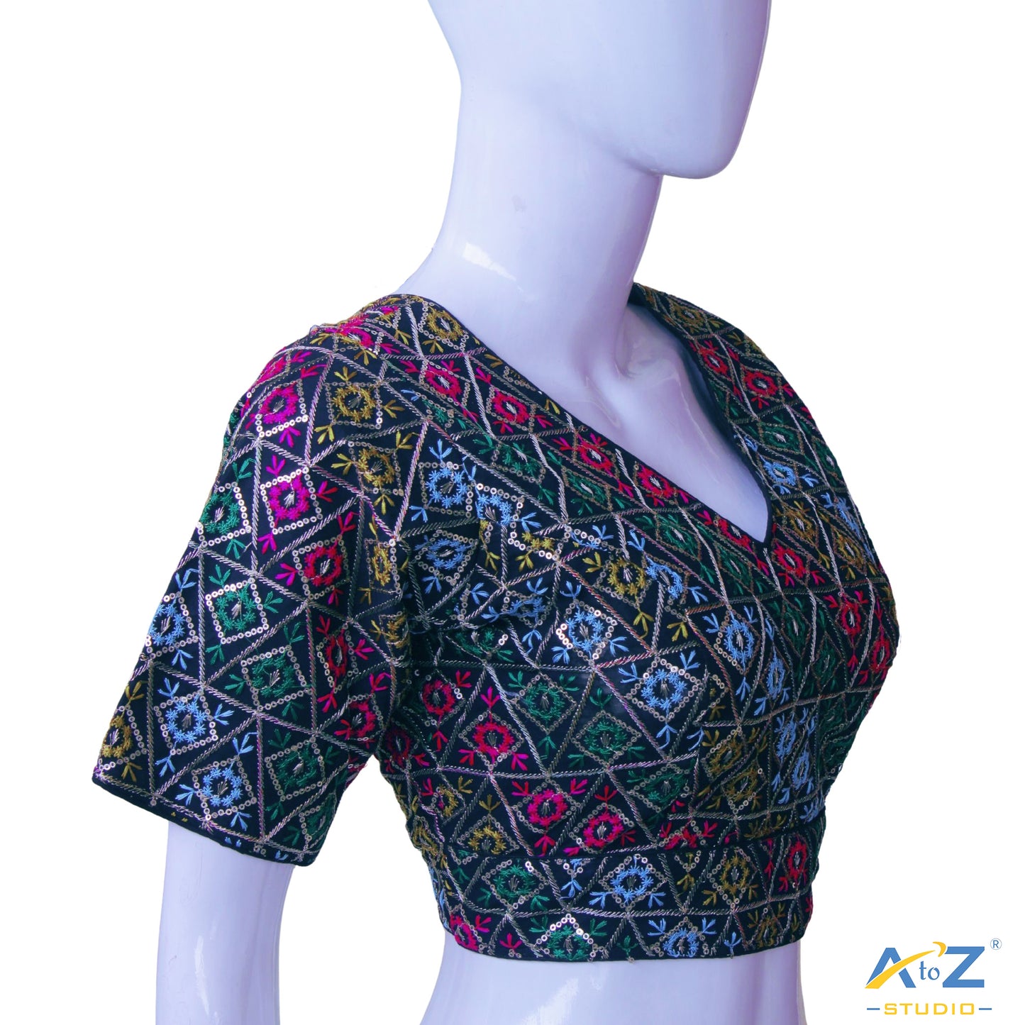 Hand-Embroidered Black Bridal Choli