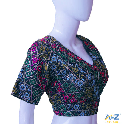 Hand-Embroidered Black Bridal Choli