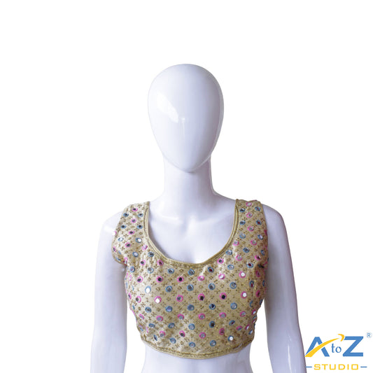 Hand-Embroidered Cream blouse with sequin & Mirror work