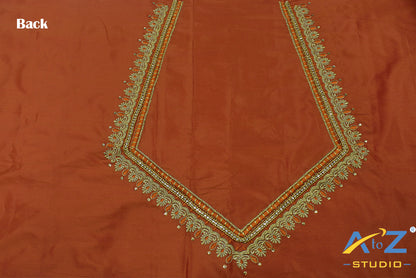Dark Dusty Orange Silk Blouse Piece With Machine Work