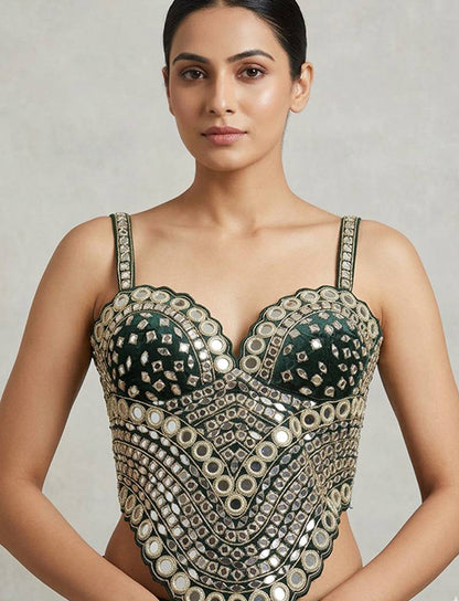 Green Mirror Work Designer Corset Blouse