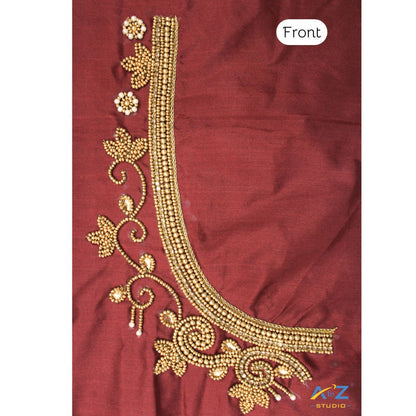 Caramel Silk Blouse Piece With Aari Work