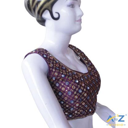 Hand-Embroidered Purple blouse with sequin & Mirror work