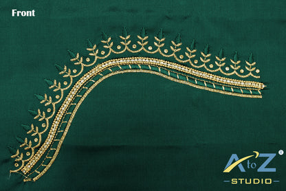 Teal Silk Blouse Piece With Machine Work