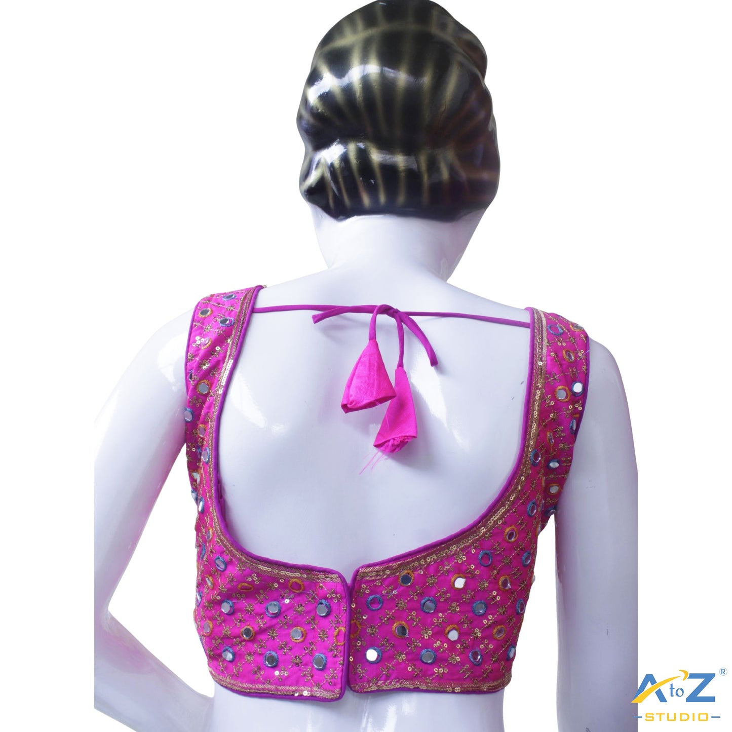 Hand-Embroidered Fuchsia blouse with sequin & Mirror work