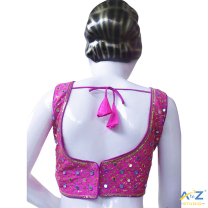 Hand-Embroidered Fuchsia blouse with sequin & Mirror work