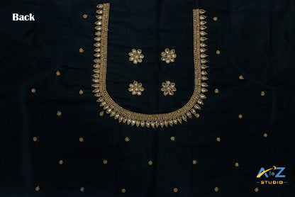 Black Silk Blouse Piece With Aari Work