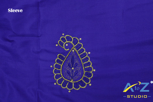 Light Royal Blue Silk Blouse Piece With Machine Work