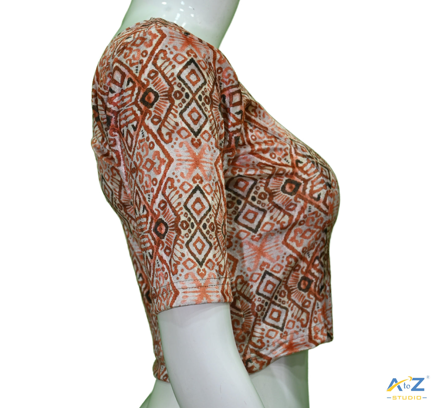 Coffee Velvet Mehendi Design Elbow Sleeve Blouse