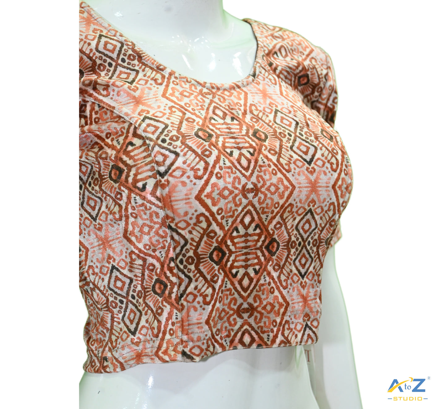 Coffee Velvet Mehendi Design Elbow Sleeve Blouse