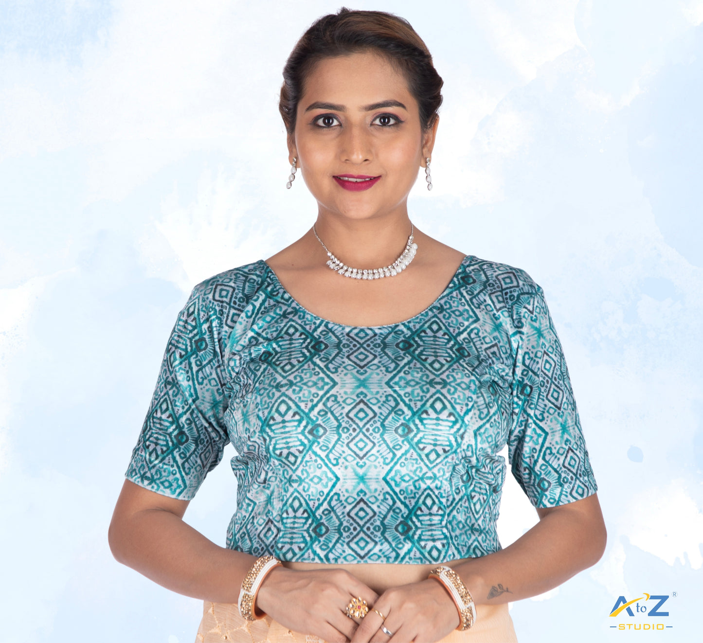 Peacock  Velvet Mehendi Design Elbow Sleeve Blouse