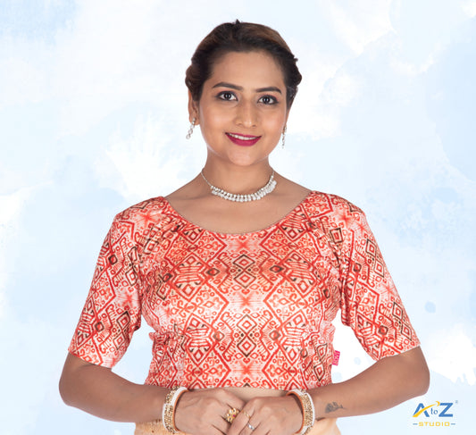 Red Velvet Mehendi Design Elbow Sleeve Blouse