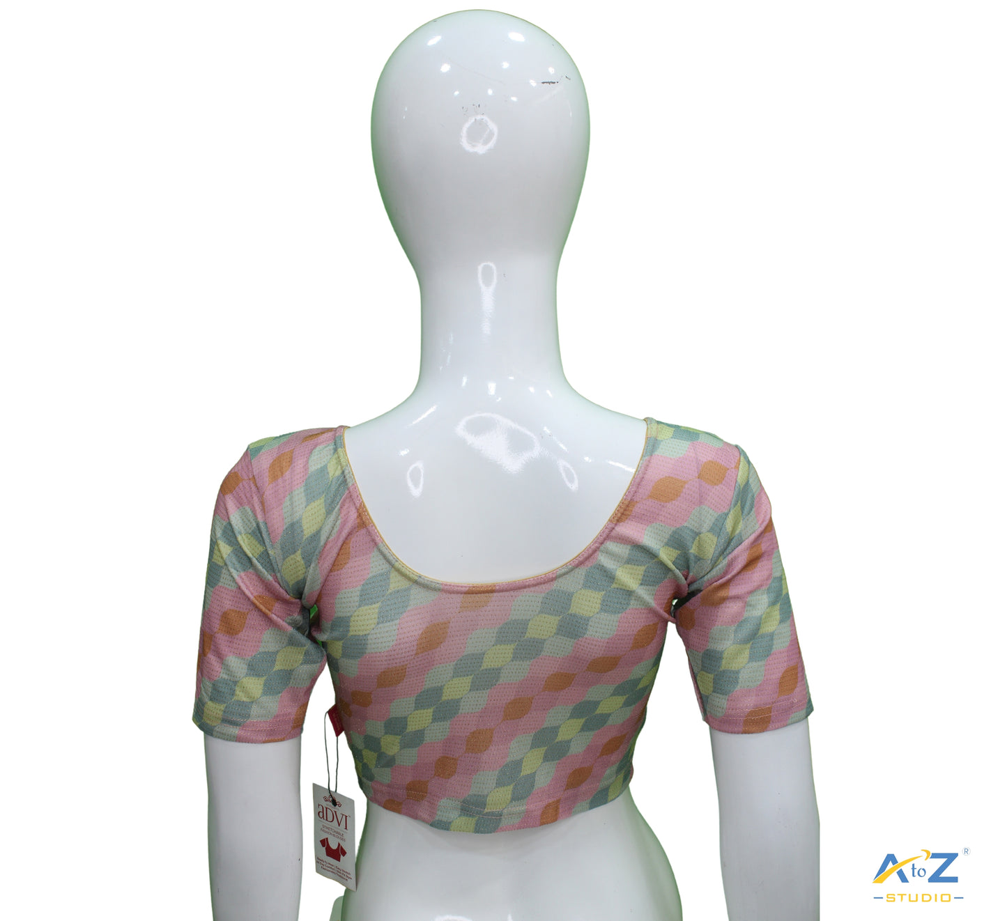 Onion  Nylon Lycra Cross Check Multi Print Blouse