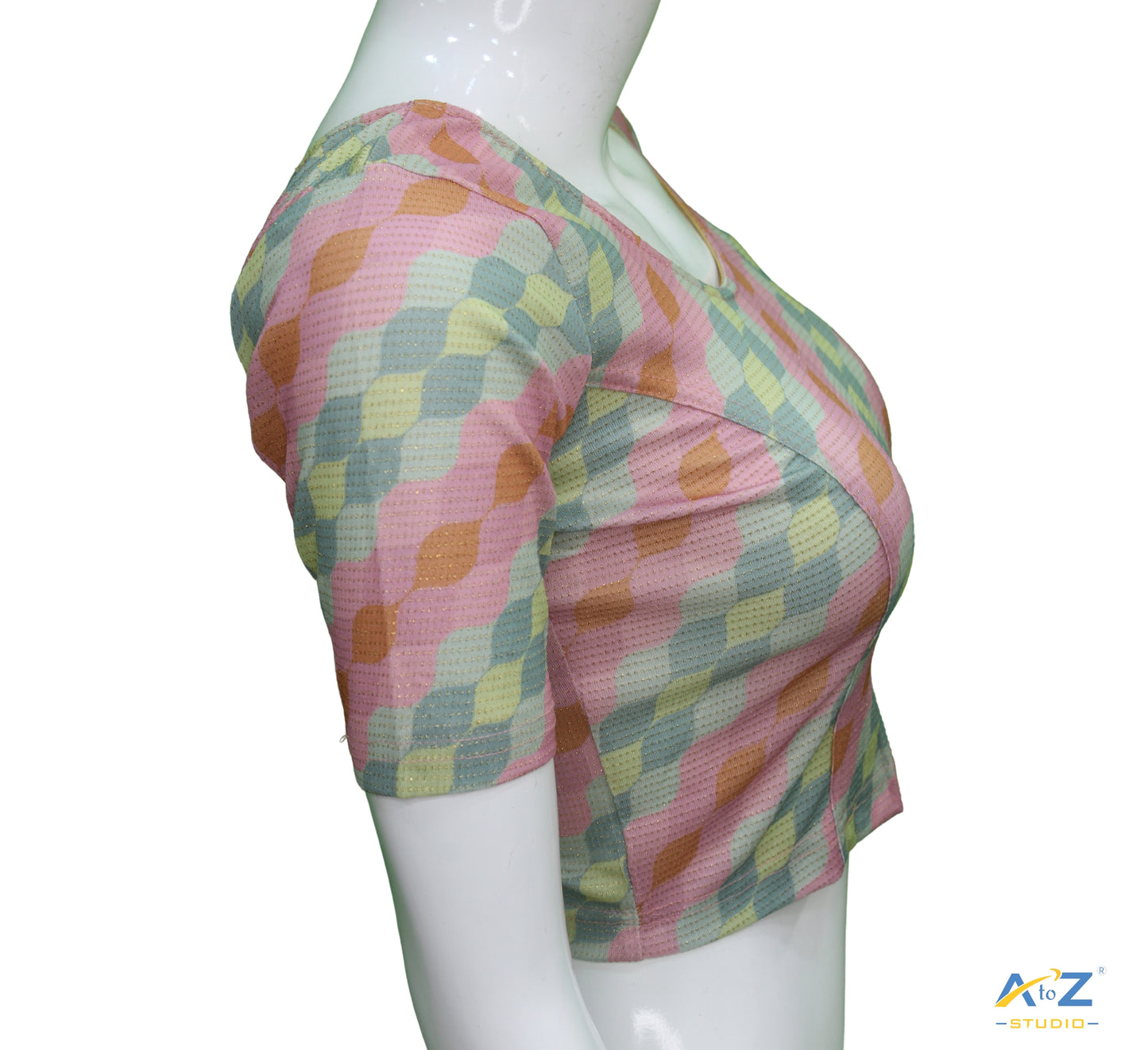 Onion  Nylon Lycra Cross Check Multi Print Blouse