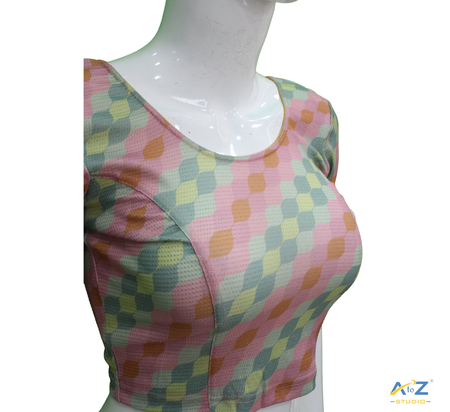 Onion  Nylon Lycra Cross Check Multi Print Blouse