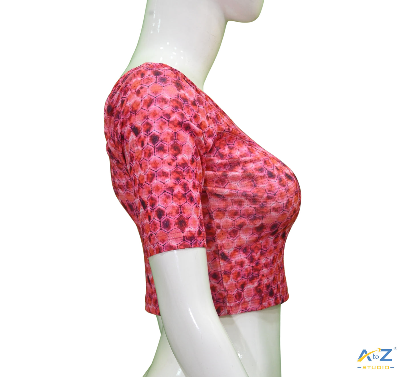 Pink Nylon Lycra Hexagonal Multi Print Blouse