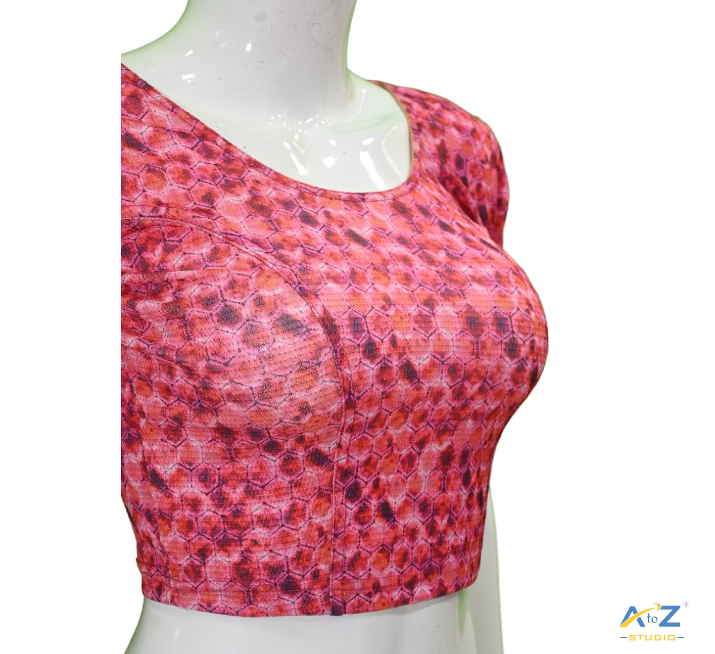 Pink Nylon Lycra Hexagonal Multi Print Blouse