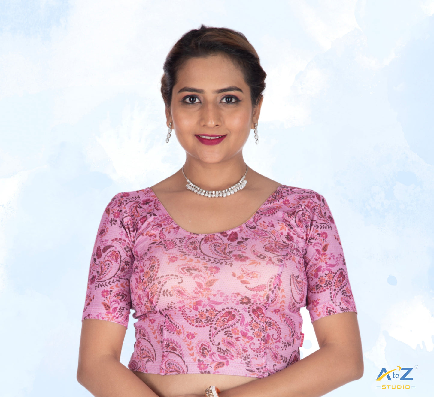 Peach  Nylon Lycra Multi Print Blouse