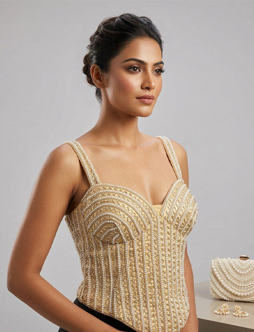 Gold Embellished Designer Corset Blouse