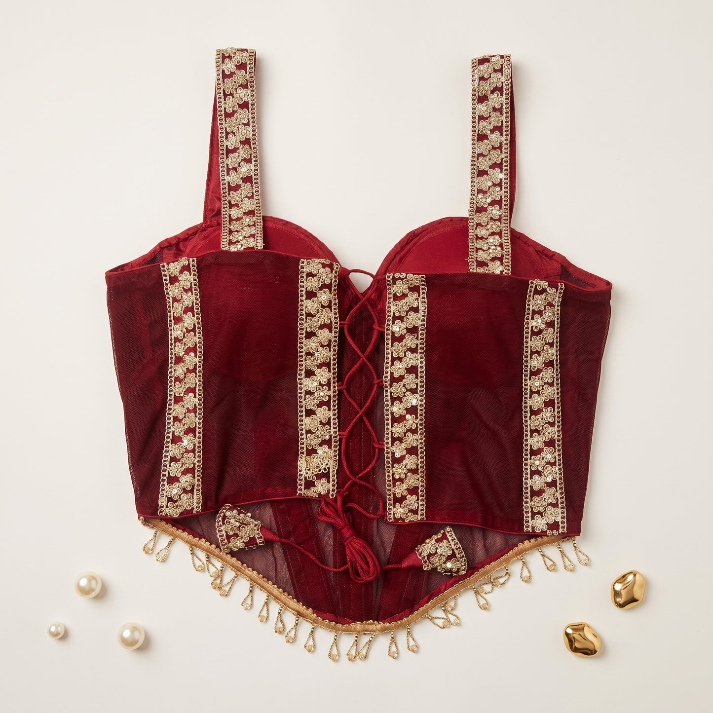 Burgundy Bloom Heavily Worked Bridal Blouse