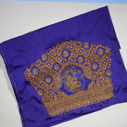 Royal Purple Peacock Zardozi Embroidered Designer Blouse Fabric
