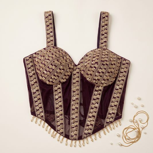 Majestic Plum Crystal-Encrusted Corset