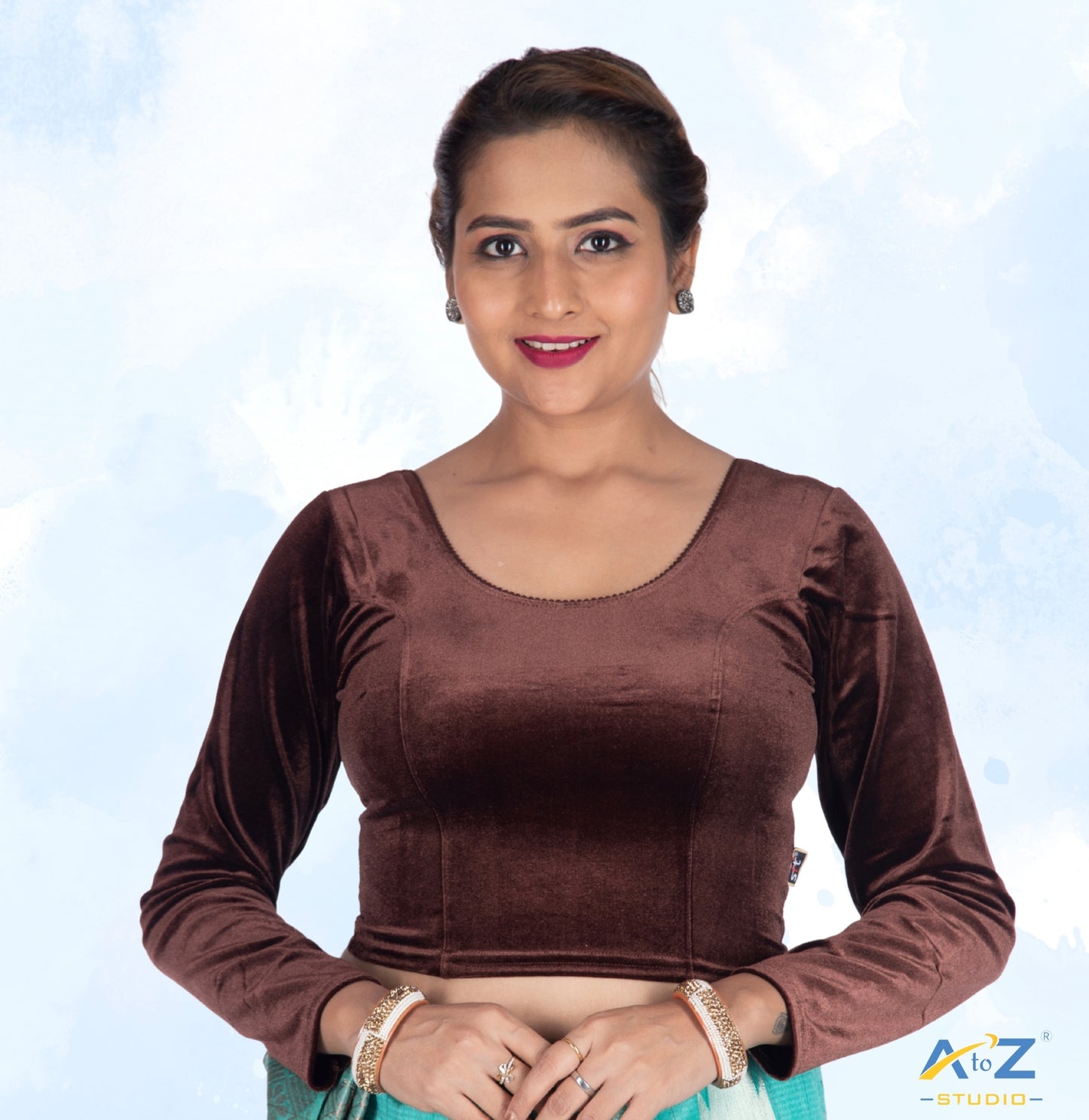 Coffee Velvet Plain Blouse