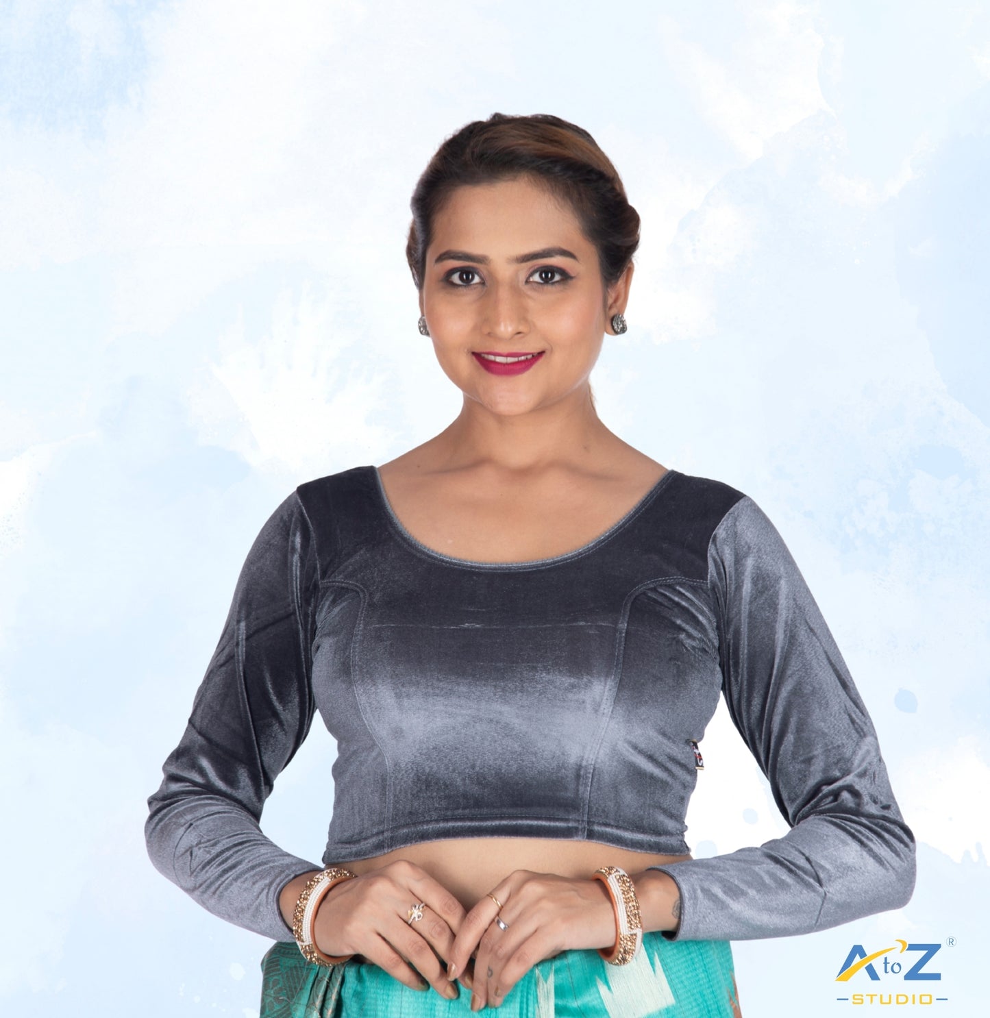 Grey Velvet Plain Blouse