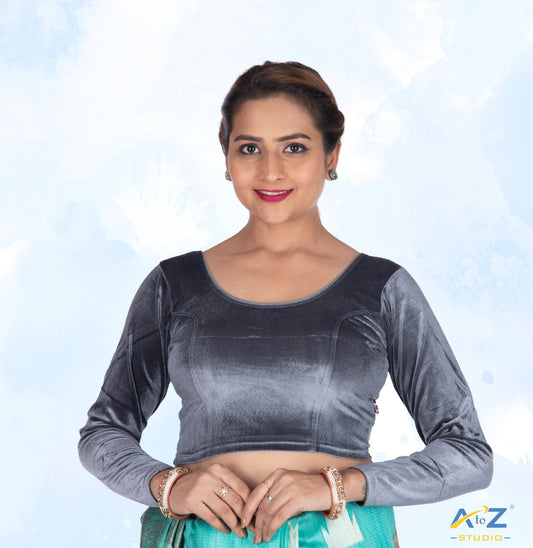 Grey Velvet Plain Blouse