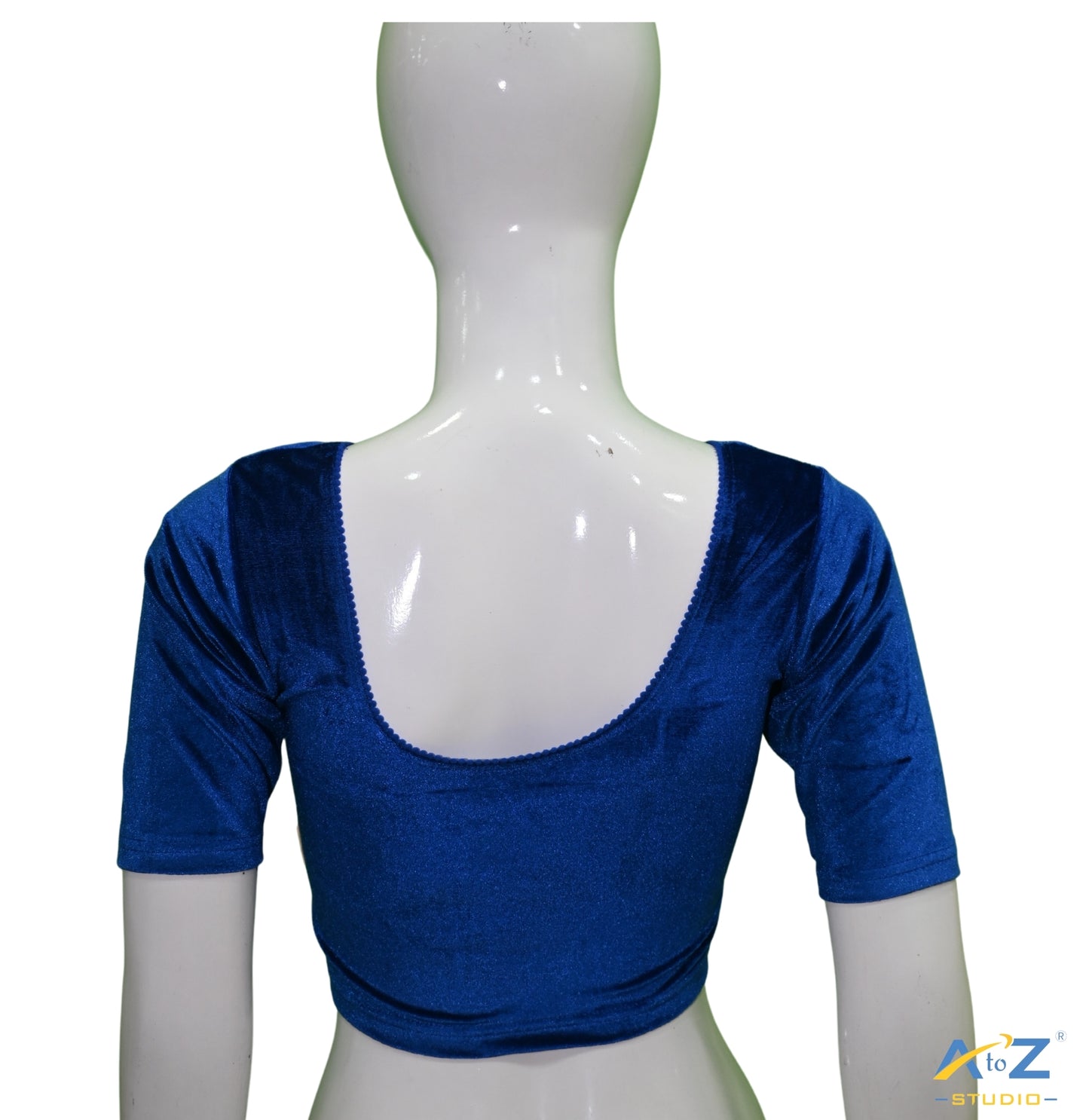 Royal Blue Velvet Plain Blouse