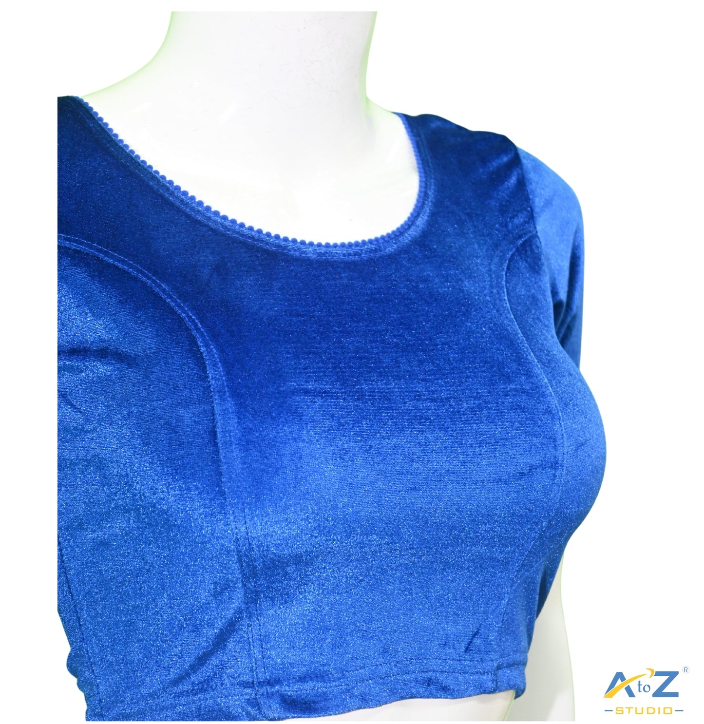 Royal Blue Velvet Plain Blouse