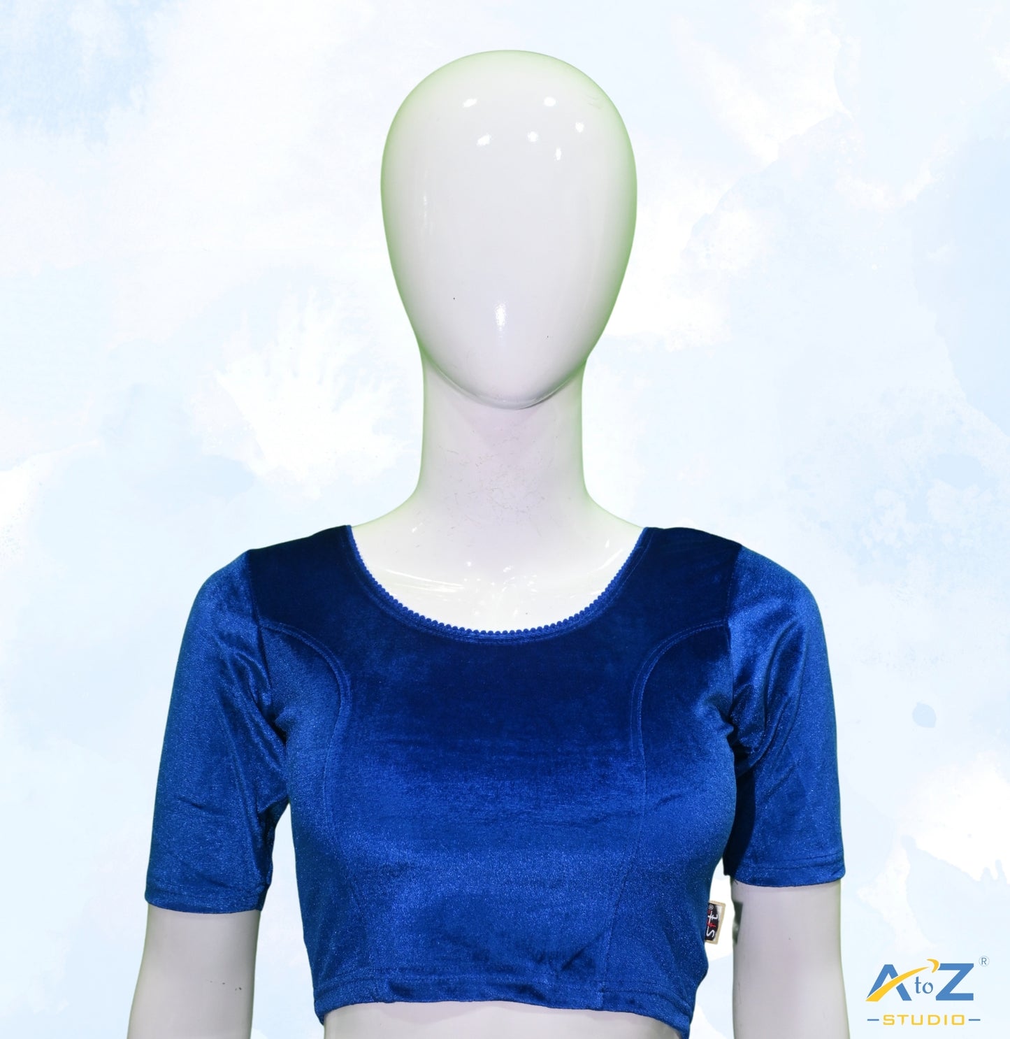 Royal Blue Velvet Plain Blouse