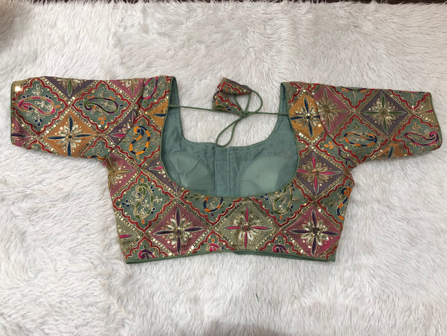 Multicolor Threadwork & Sequin Patchwork Blouse