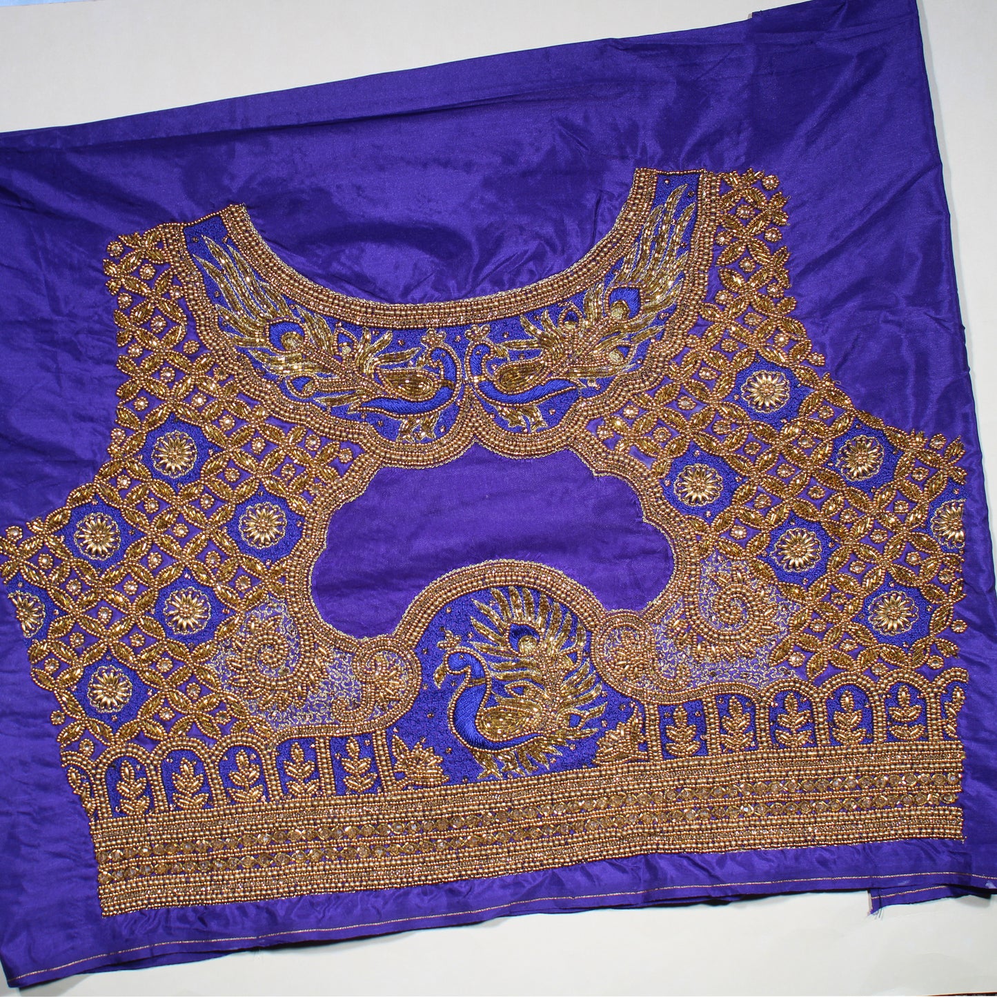 Royal Purple Peacock Zardozi Embroidered Designer Blouse Fabric