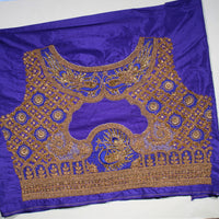 Royal Purple Peacock Zardozi Embroidered Designer Blouse Fabric