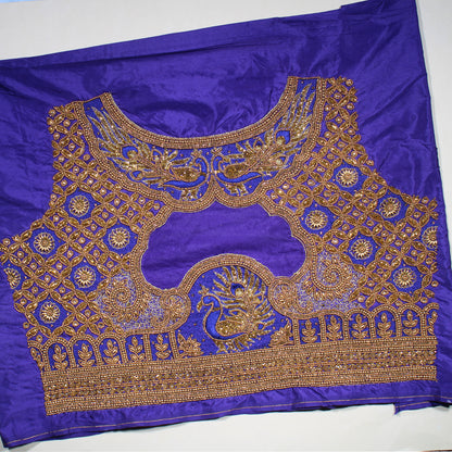 Royal Purple Peacock Zardozi Embroidered Designer Blouse Fabric