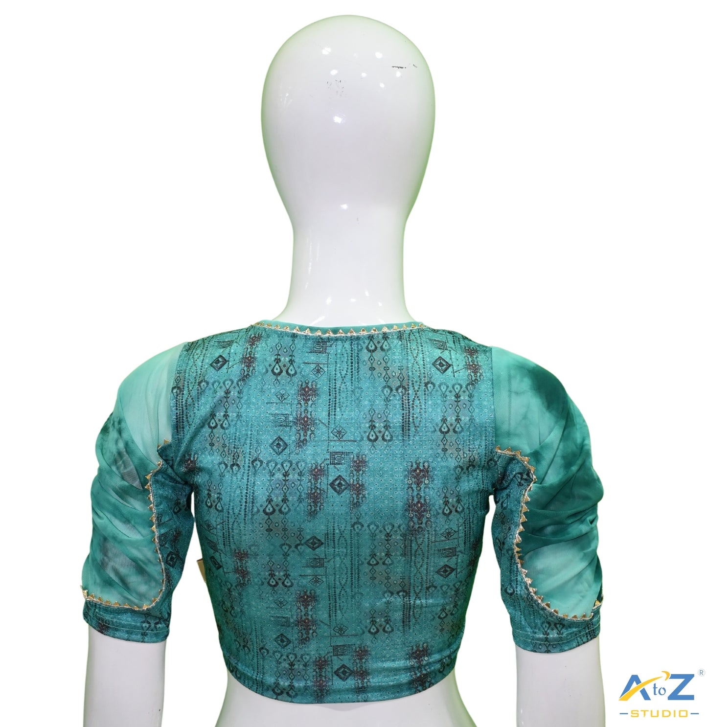 Mint Green Polyester Lycra V Neck Blouse