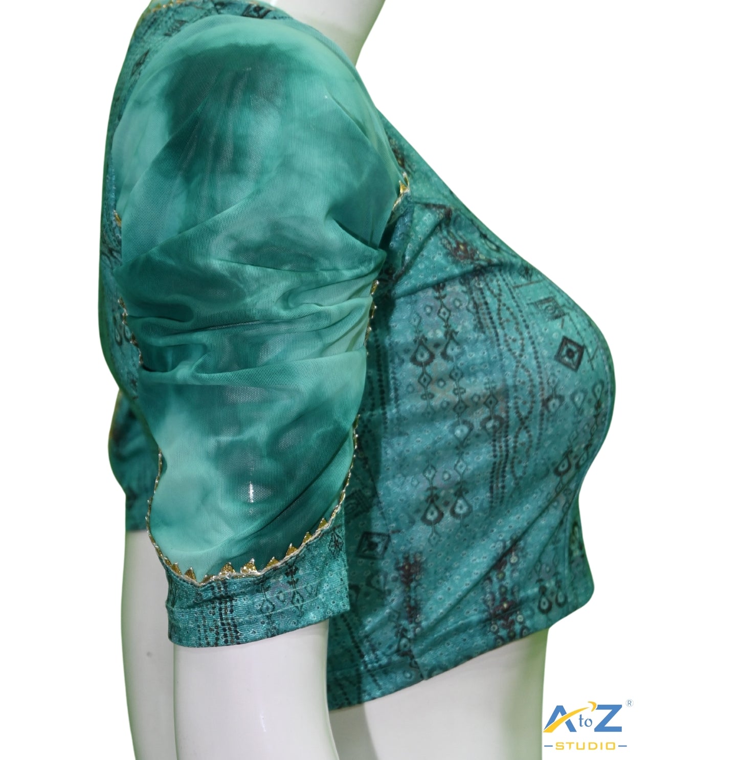 Mint Green Polyester Lycra V Neck Blouse