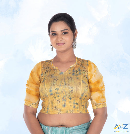 Mustard Polyester Lycra V Neck Blouse