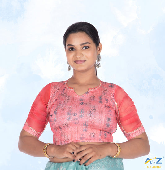 Peach  Polyester Lycra V Neck Blouse