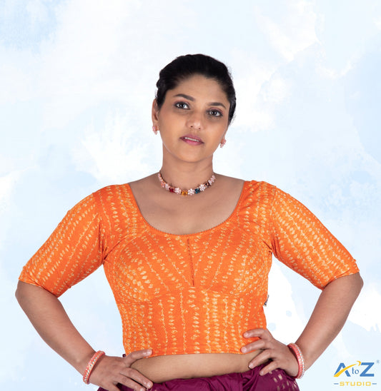 Orange Cotton Lycra Bandhni Print Blouse