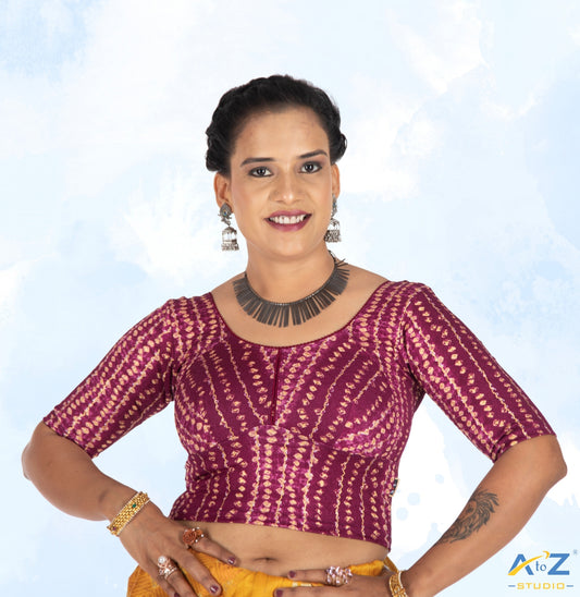 Wine Cotton Lycra Bandhni Print Blouse