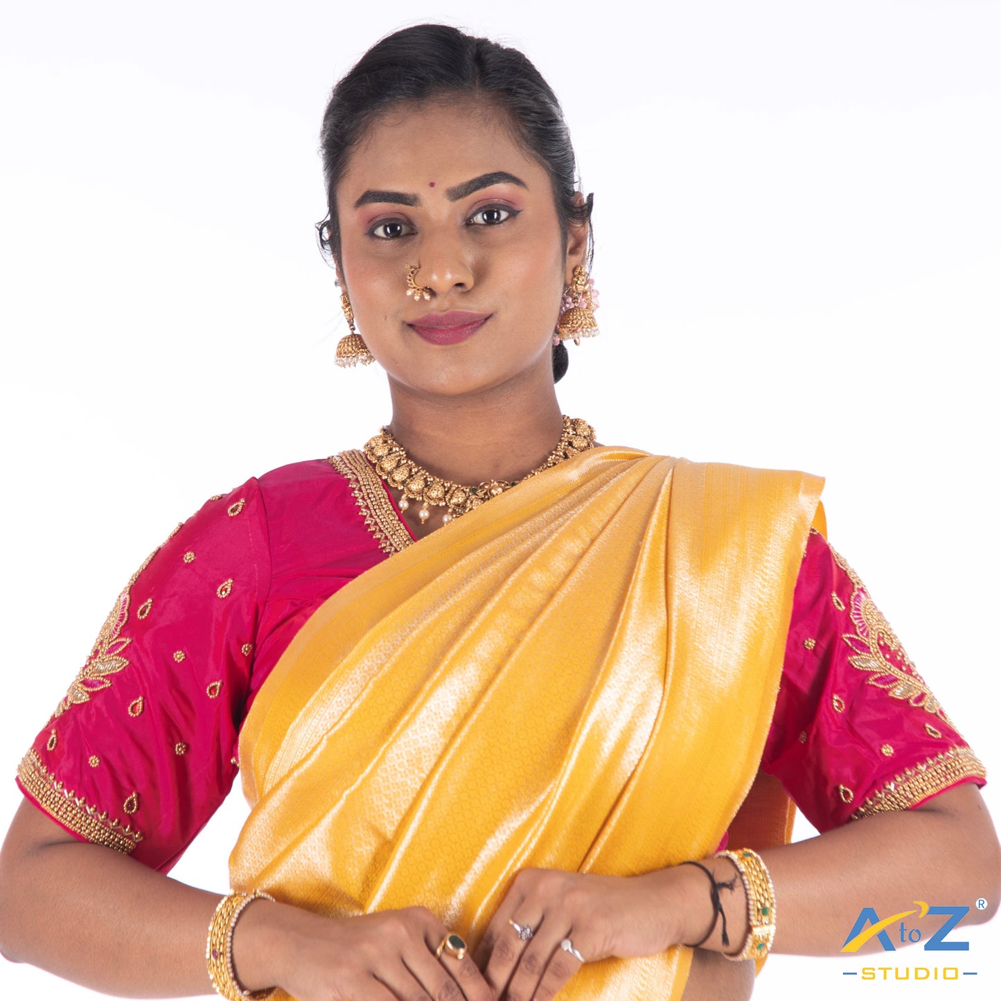 Deep Pink Silk Cloth Blouse with Double mango and chain design Design